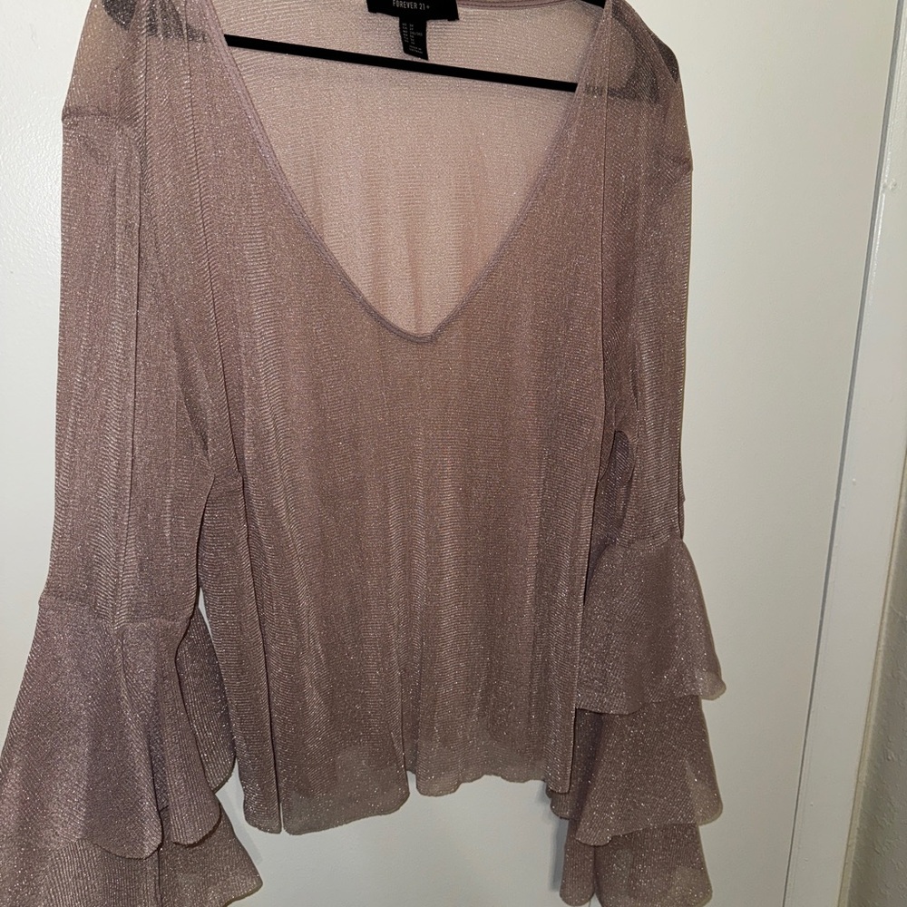 Pink Sheer Ruffle Sleeve Top - Picture 3 of 4